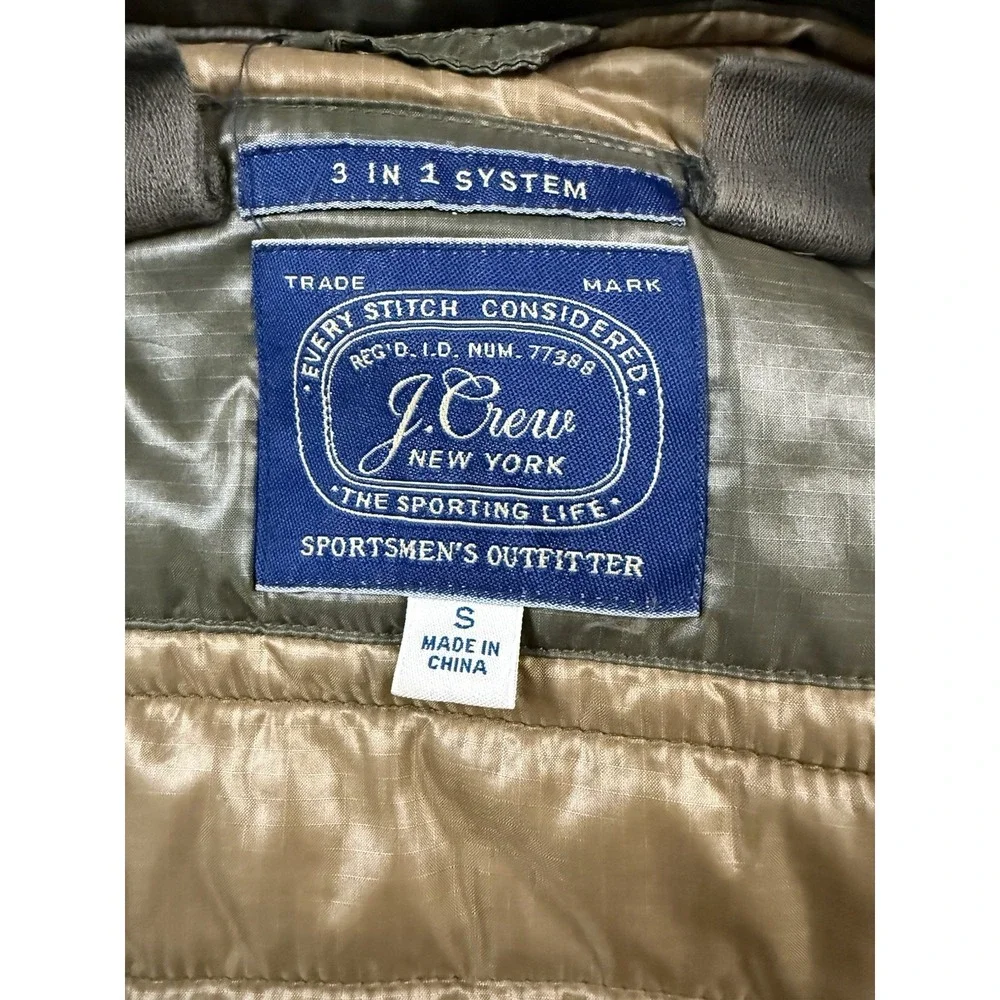 J.Crew Mens S Primaloft Puffer Jacket Olive Green Quilted Ripstop Liner Coat